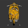 Vintage Yellow Scooter Classic Motorcycle With Brown Seat And White Rim Wheels