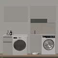 Modern Laundry Room Interior With White Cabinets Washing Machine And Dryer 3d model