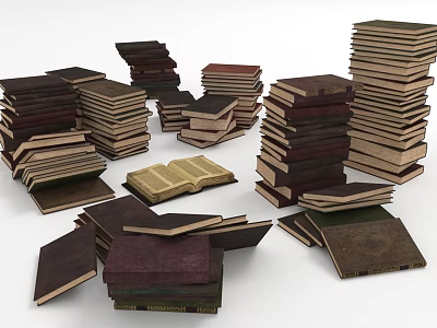 Books and Magazines Stacks with Open Book Various Colors and Different Sizes 3d model
