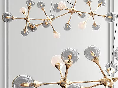 Modern Branch Like Chandelier With Brass Frame And Transparent Glass Bulbs 3d model