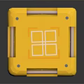 Tactical Military Weapon With Yellow Blue Cube Shaped Body White Top Handle And Side Labels