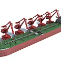 Red Industrial Marine Cranes Equipment System with Multiple Units Onboard Ship 3d model