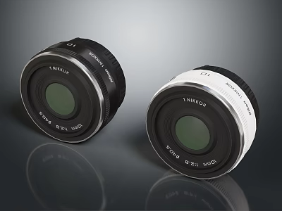 LUMIX Black And White Camera Lenses 25mm F1.7 ASPH Displayed On Reflective Surface 3d model