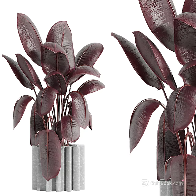 Bonsai Potted Plant with Deep Red Leaves in Gray Columnar Pot Design 3d model 