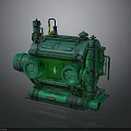 Green Mechanical Weapon with Glowing Circular Components and Industrial Sci-Fi Design