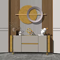Elegant Modern Entryway Cabinet Sideboard With Circular Mirror And Decorative Ornaments In Contemporary Interior
