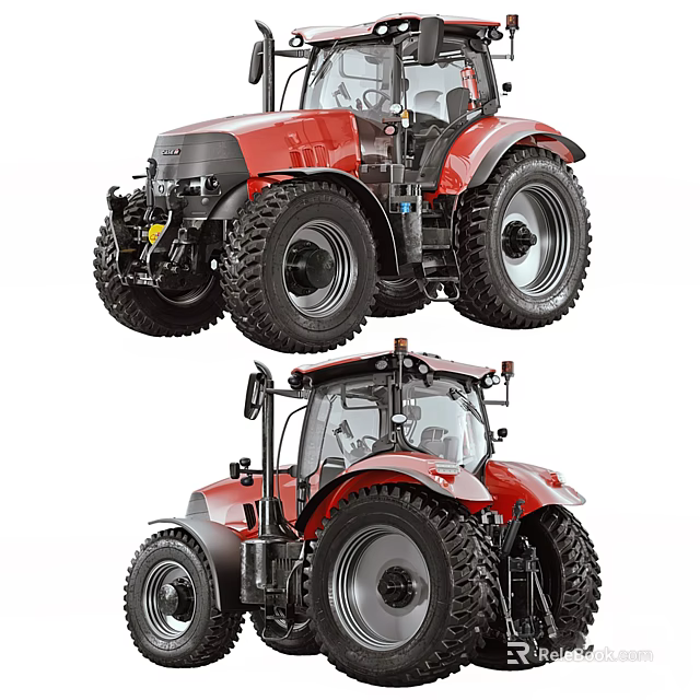 Red Agricultural Utility Tractors With Large Tires Cabin And Powerful Wheels 3d model 