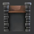 Detailed Stone Arched Bridge Structure With Wooden Deck And Stone Pillars