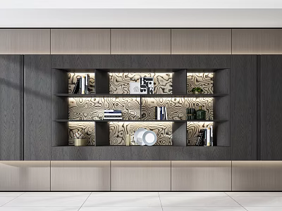 Modern Elegant Display Cabinet With Open Shelves And Decorative Books Vases Ornaments 3d model