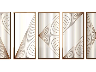 Modern Golden Room Dividers With Geometric Line Patterns For Interior Decor 3d model
