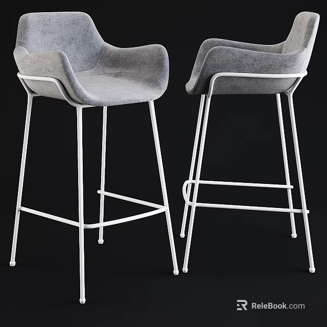 Stylish Modern Gray Upholstered Bar Stools With White Metal Frame 3d model
