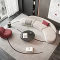 Modern Living Room Curved Sofa And Round Coffee Table Set With Pillows And Rug