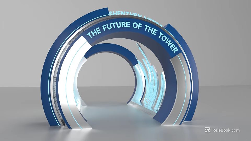 Futuristic Event Entrance With Blue Silver Arched Structure And Future Of The Tower 3d model 
