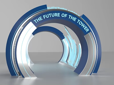 Futuristic Event Entrance With Blue Silver Arched Structure And Future Of The Tower 3d model