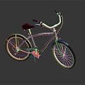 Vintage Black Cruiser Bike With White Handlebars And Gold Rims On Shiny Surface