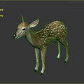 Realistic 3D Fawn Model Standing With Brown And White Spots On Black Background With Reflection