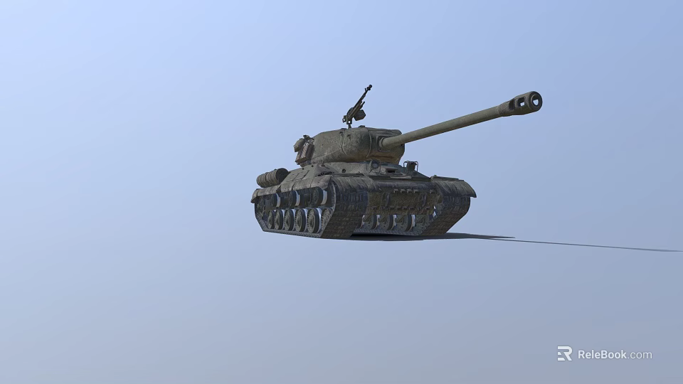 3D Rendered Military Tank With Long Cannon Turret And Camouflage Tracks On Light Blue Background 3d model 
