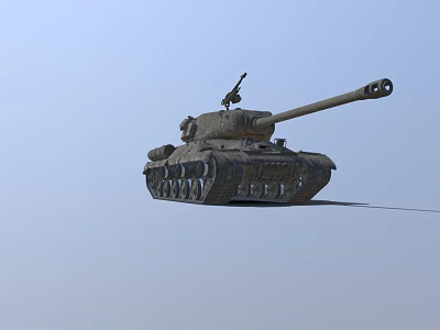 3D Rendered Military Tank With Long Cannon Turret And Camouflage Tracks On Light Blue Background 3d model