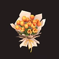 Fresh Orange Tulips Bouquet Wrapped in White Paper With Yellow Ribbon Decoration