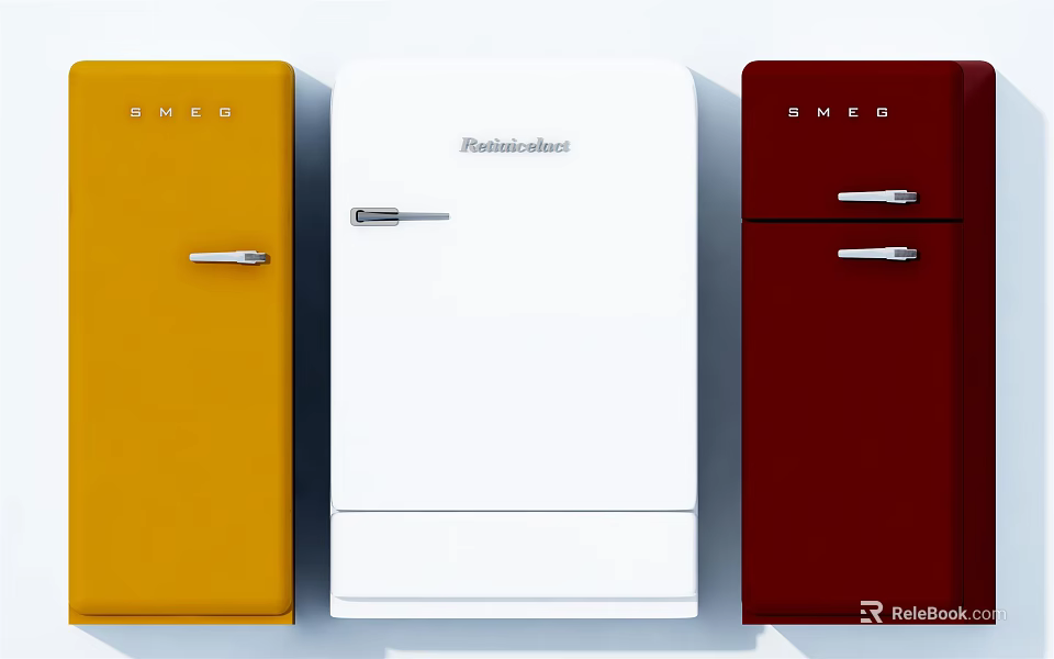 Vintage Retro Style Refrigerators in Yellow White Red Colors for Home Kitchen 3d model 
