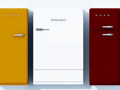 Vintage Retro Style Refrigerators in Yellow White Red Colors for Home Kitchen 3d model