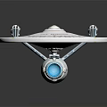 White Enterprise Spaceship With Disc Shaped Hull And Blue Light Engines 3d model