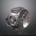 Futuristic Metallic Sphere Component With Glass Window Metal Bolts And Worn Details