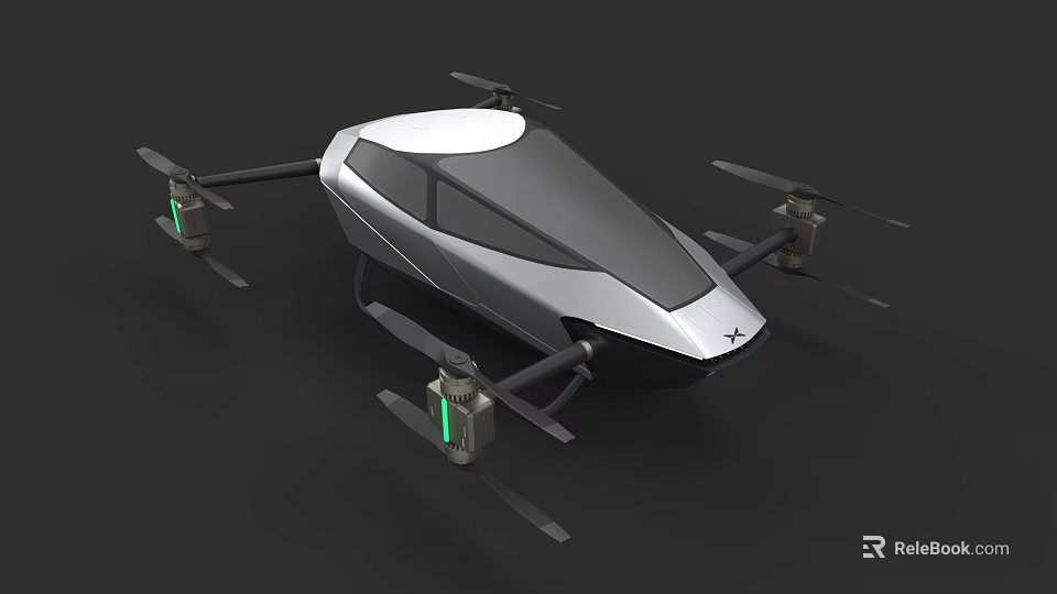 Advanced Futuristic Flying Drone With Four Rotors And Sleek Silver Body 3d model 