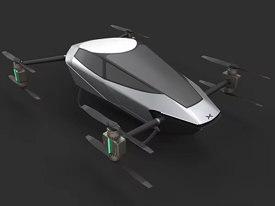 Advanced Futuristic Flying Drone With Four Rotors And Sleek Silver Body 3d model