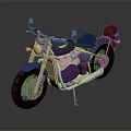 Vintage Blue Motorcycle With Leather Seat Spoked Wheels And Gold Accents