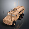 Sand Colored Armored Military Vehicle With Multiple Antennas Turret And Six Wheels