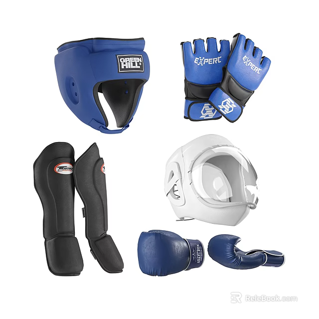 Boxing And Martial Arts Sports Equipment Including Helmets Gloves Shin Guards And Gear 3d model 