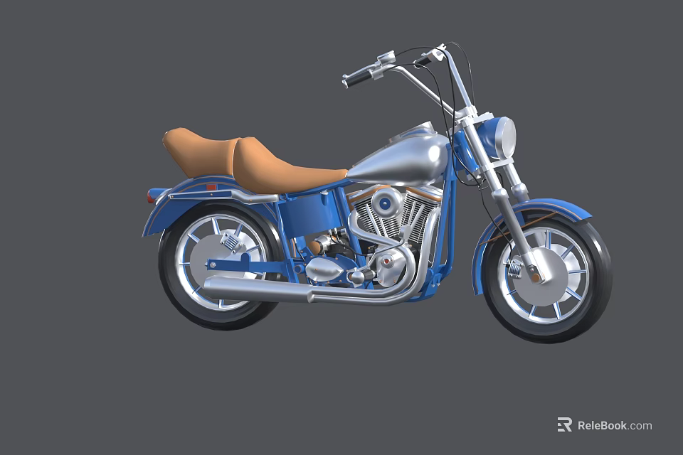 Classic Blue And Silver Motorcycle With Brown Leather Seat And Chrome Accents 3d model 