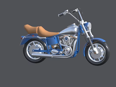 Classic Blue And Silver Motorcycle With Brown Leather Seat And Chrome Accents 3d model