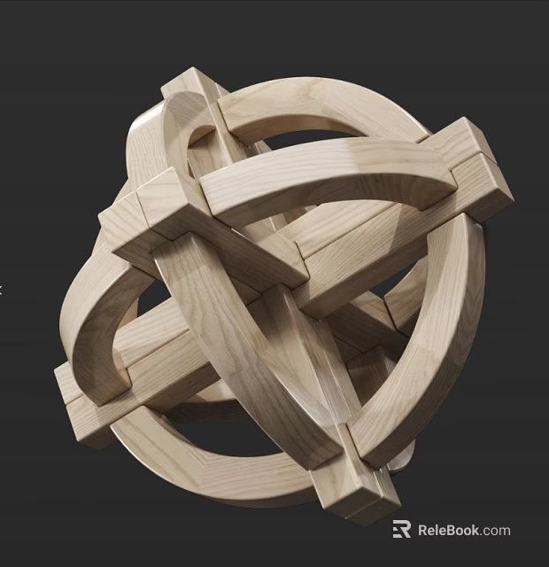 Wooden Decorative Ornament Set Featuring Interlocking Circular Rings and Geometric Design 3d model 