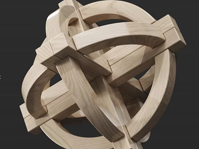 Wooden Decorative Ornament Set Featuring Interlocking Circular Rings and Geometric Design 3d model