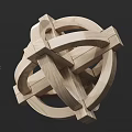 Wooden Decorative Ornament Set Featuring Interlocking Circular Rings and Geometric Design