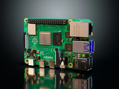 Raspberry Pi Development Board With Green Circuit GPIO Pins HDMI USB Ports 3d model