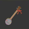 Cute Children's Toy Pipa With Red Ribbon White Round Body Brown Neck And Colorful Patterns