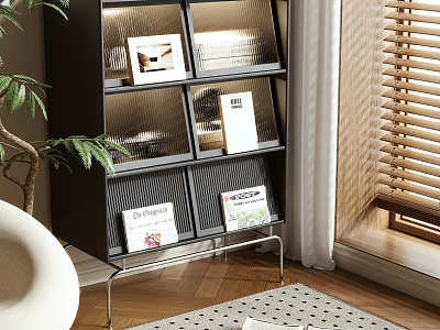 Modern Black Shelving Unit With Metal Frame Multiple Compartments Magazines Books And Decorative Items 3d model