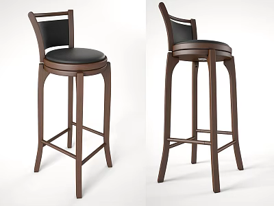 Modern Bar Stools With Wooden Frame Black Seat And Ergonomic Backrest Design 3d model