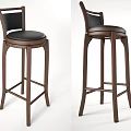 Modern Bar Stools With Wooden Frame Black Seat And Ergonomic Backrest Design