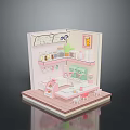 Miniature Pink And White Shop Model With Shelves Tables And Chairs Decor