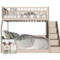 Modern White Bunk Bed with Ladder Storage Drawers and Cozy Pillows