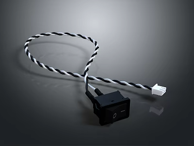 Black And White Braided Computer Cable With Connector Module And White Plug 3d model