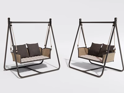 Outdoor Hanging Chair With Metal Frame And Comfortable Cushions And Pillows 3d model