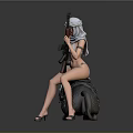Woman Wearing Bikini And Headscarf Riding Camel Statue With Decorative Head Covering Holding Rifle