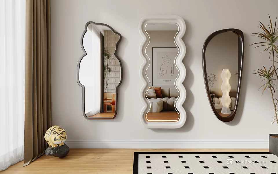 Unique Shaped Wall Mounted Mirrors For Modern Living Room Interior Decor 3d model 