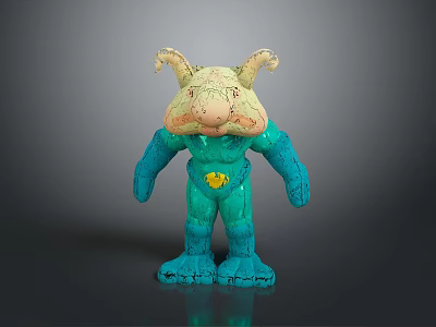 Blue Horned Creature Character Toy Sculpture With Yellow Belt And Textured Body 3d model