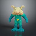 Blue Horned Creature Character Toy Sculpture With Yellow Belt And Textured Body